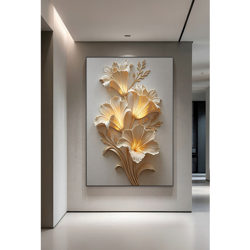 Trinx Modern Minimalist Golden Flower Crystal Ceramic Mural | Wayfair